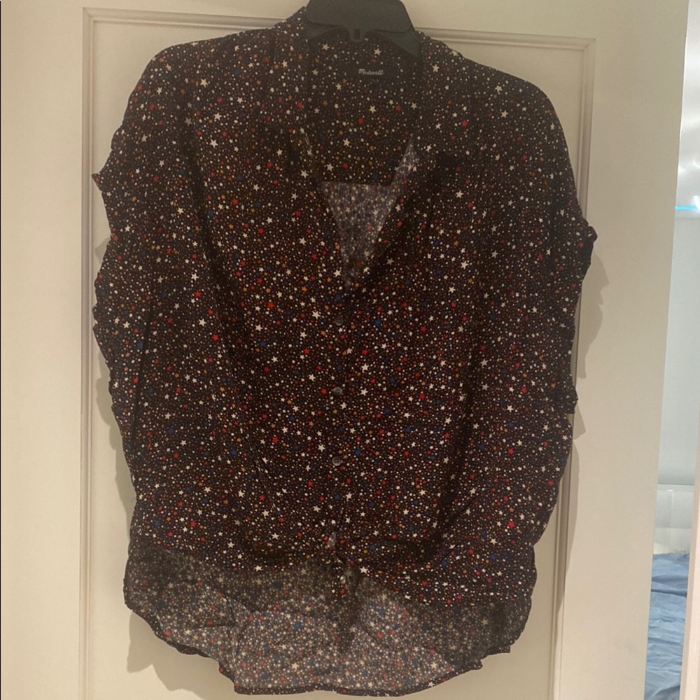 Madewell Star Patterned Blouse with Notched Collar and Short Sleeves